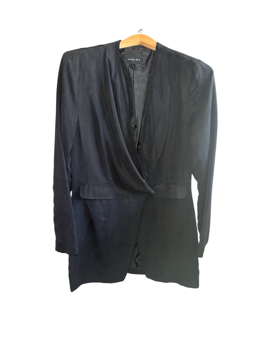 Evette & K Black Draped Front Blazer Dress Preppy Career Interview Jacket Work